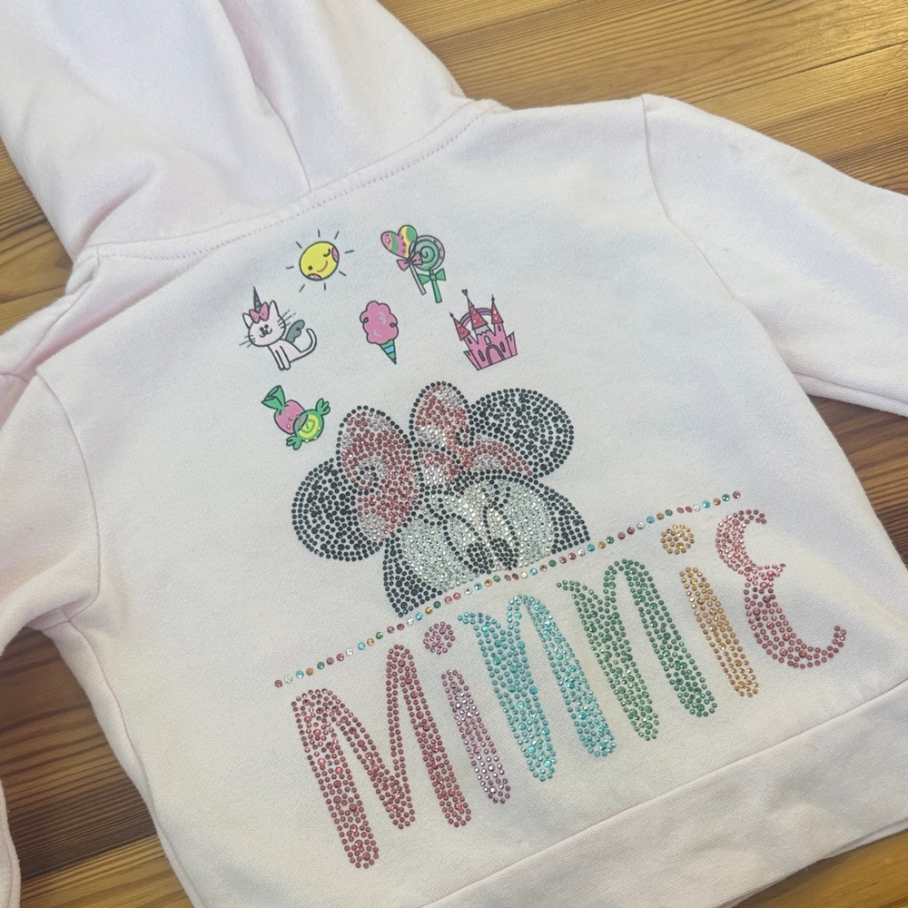 EUC Disney World Minnie Mouse Light Pink Kids Hoodie with gems Size XXS girls